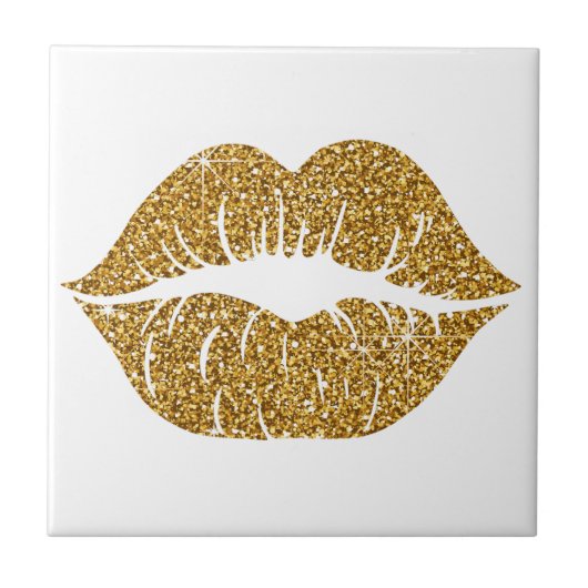 Elegante Glam Gold Glitter Lips Sparkle Tegeltje (Voorkant)