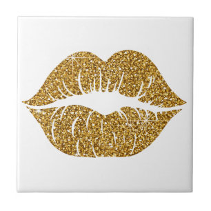 Elegante Glam Gouden Glitter Lippen Schittering Tegeltje