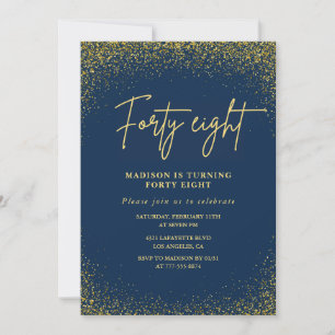 Elegante Glam Navy Gold Glitter 48e verjaardag Kaart