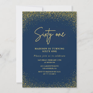 Elegante Glam Navy Gouden Glitter 61e verjaardag Kaart