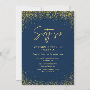 Elegante Glam Navy Gouden Glitters 66ste verjaarda Kaart