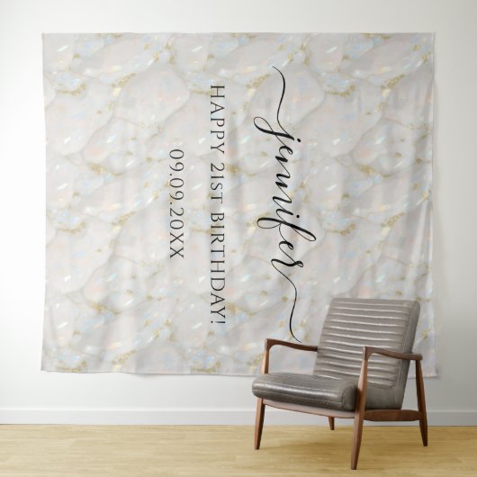 Elegante Glam Pastel Opal Edelsteen Verjaardag Wandkleed (In Situ (horizontaal))