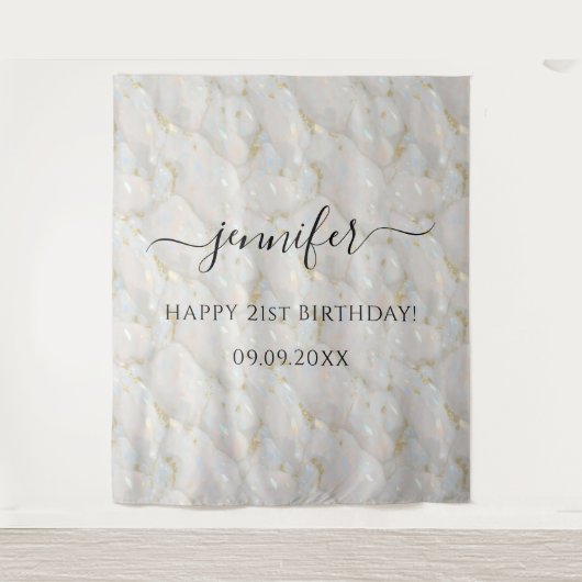 Elegante Glam Pastel Opal Edelsteen Verjaardag Wandkleed (Voorkant)