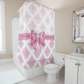 Elegante Glam Pink Bow Diamonds Damask Douchegordijn (In situ)