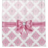 Elegante Glam Pink Bow Diamonds Damask Douchegordijn (Voorkant)