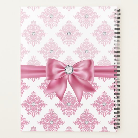 Elegante Glam Pink Bow Diamonds Damask Planner (Achterkant)