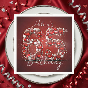 Elegante Glam Ruby Rode Edelstenen 65e Verjaardag Servet
