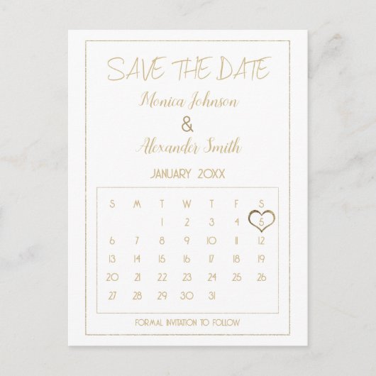 Elegante Glam White Gold Agenda Save the Date Aankondigingskaart (Voorkant)