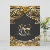 Elegante Glam Zwart en Goud bruiloft Kaart (Staand voorkant)