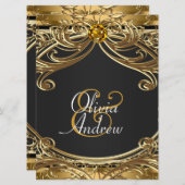 Elegante Glam Zwart en Goud bruiloft Kaart (Voorkant / Achterkant)