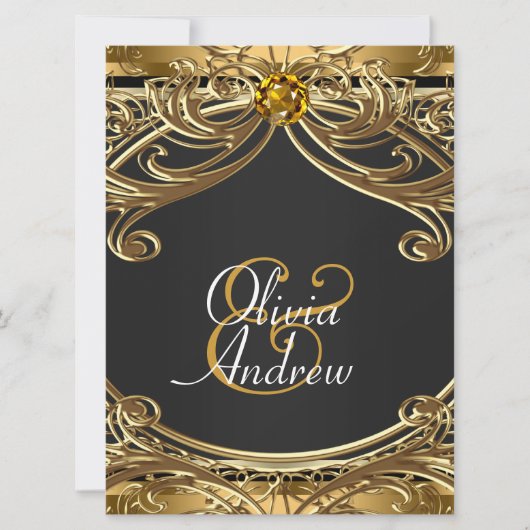 Elegante Glam Zwart en Goud bruiloft Kaart (Voorkant)
