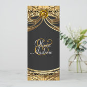 Elegante Glam Zwart en Goud bruiloft Kaart (Staand voorkant)