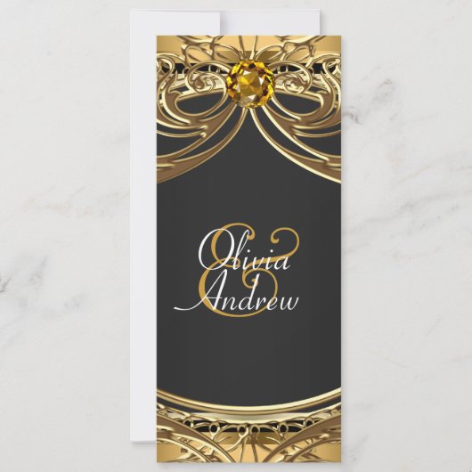 Elegante Glam Zwart en Goud bruiloft Kaart (Voorkant)