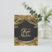 Elegante Glam Zwart en Goud bruiloft Kaart (Staand voorkant)
