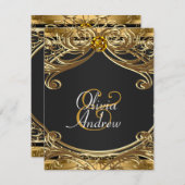 Elegante Glam Zwart en Goud bruiloft Kaart (Voorkant / Achterkant)
