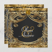 Elegante Glam Zwart en Goud bruiloft Kaart (Voorkant / Achterkant)
