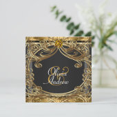 Elegante Glam Zwart en Goud bruiloft Kaart (Staand voorkant)