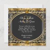 Elegante Glam Zwart en Goud bruiloft Kaart (Achterkant)