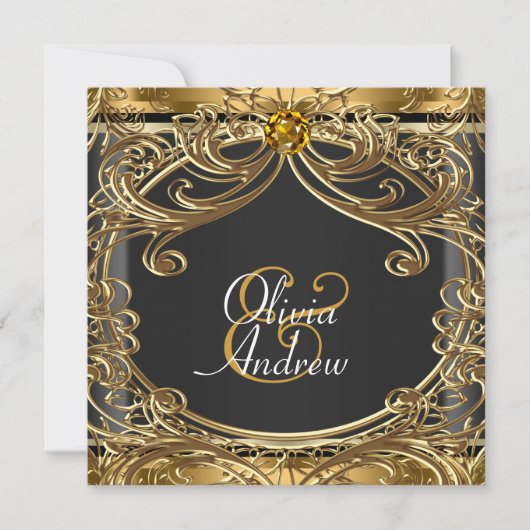 Elegante Glam Zwart en Goud bruiloft Kaart (Voorkant)