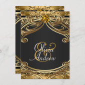 Elegante Glam Zwart en Goud bruiloft Kaart (Voorkant / Achterkant)