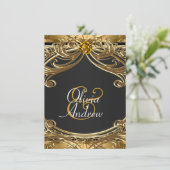 Elegante Glam Zwart en Goud bruiloft Kaart (Staand voorkant)