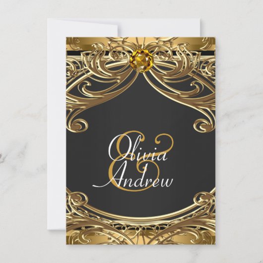 Elegante Glam Zwart en Goud bruiloft Kaart (Voorkant)