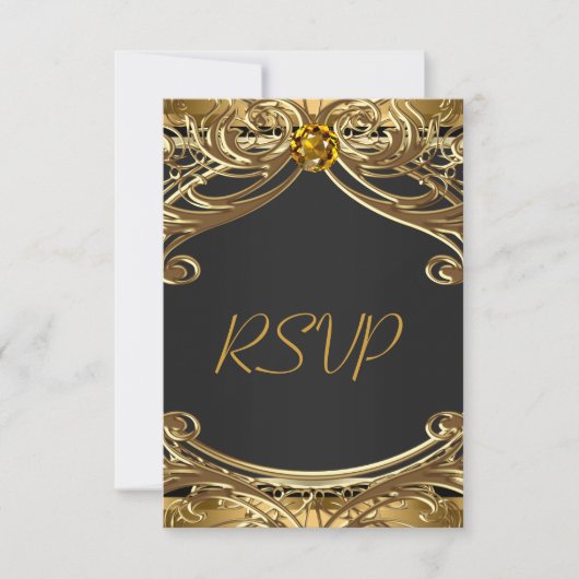 Elegante Glam Zwart en Goud bruiloft RSVP Kaartje (Voorkant)
