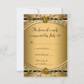 Elegante Glam Zwart en Goud bruiloft RSVP Kaartje (Achterkant)