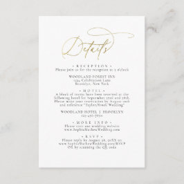 Elegante Glam Zwart en Goud Wit Bruiloft Details Informatiekaartje