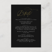 Elegante Glam Zwart en Gouden Bruiloft Details Informatiekaartje (Voorkant)