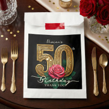 Elegante Glam Zwart Goud Rode Roos 50e Verjaardag