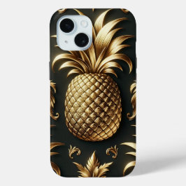 Elegante Glam Zwart & Goud Tropisch Ananas iPhone 15 Case