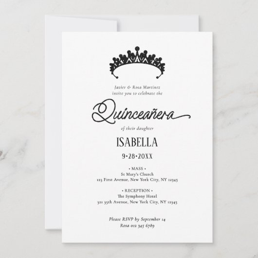 Elegante Glamorous Black & White Quinceañera Kaart (Voorkant)