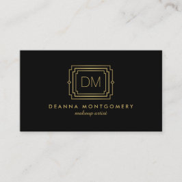 Elegante Glamour Art Deco Monogram Zwart/Goud Visitekaartje