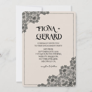 Elegante glamour kant verlovingsfeest uitnodiging