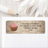 Elegante Glamour Mocha Damask Cupcake Adreslabel Etiket (Insitu)