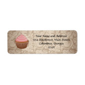 Elegante Glamour Mocha Damask Cupcake Adreslabel Etiket (Voorkant)