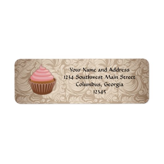 Elegante Glamour Mocha Damask Cupcake Adreslabel Etiket (Voorkant)