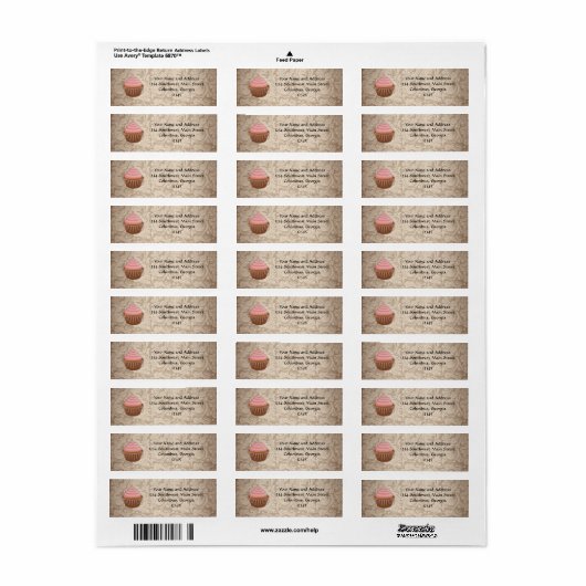 Elegante Glamour Mocha Damask Cupcake Adreslabel Etiket (Full Sheet)