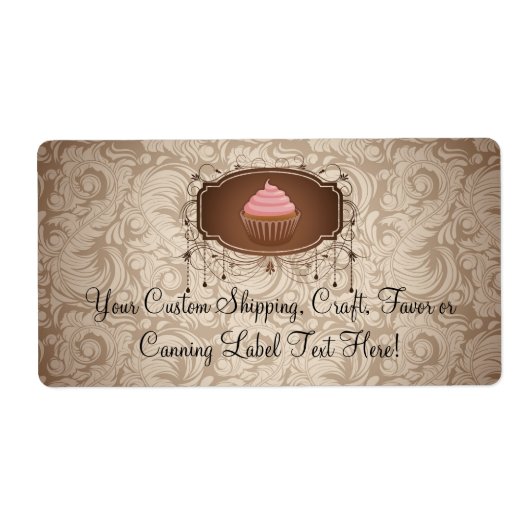 Elegante Glamour Mocha Damask Cupcake Design Label (Voorkant)