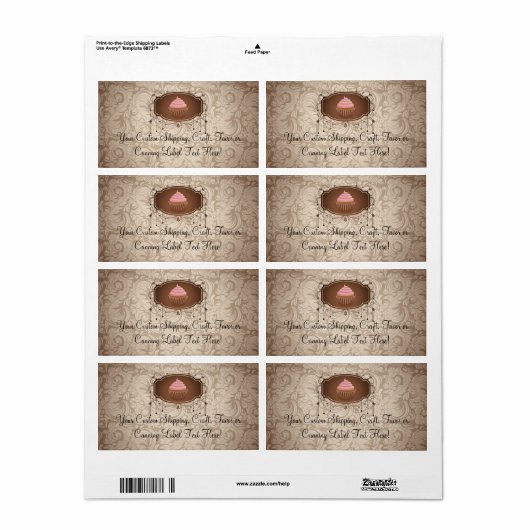 Elegante Glamour Mocha Damask Cupcake Design Label (Full Sheet)