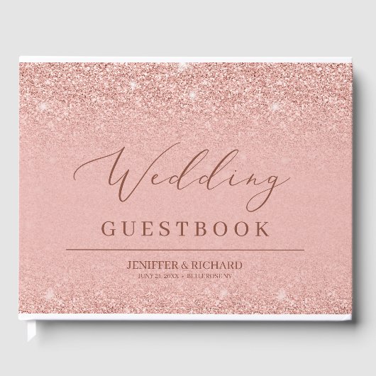 Elegante glamour roos gouden glitter schittert bru gastenboek (Voorkant)
