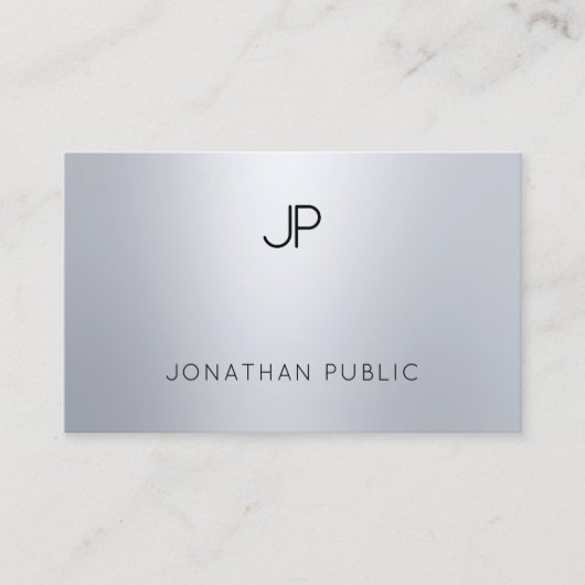 Elegante Glamour Zilver Look Modern Monogram Trend Visitekaartje (Voorkant)