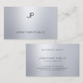 Elegante Glamour Zilver Look Modern Monogram Trend Visitekaartje (Voorkant / Achterkant)