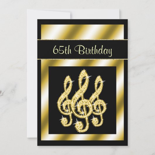 Elegante, Glamoureuze Gouden Treble Clefs 65e verj Kaart (Voorkant)