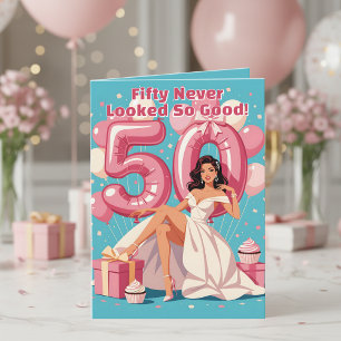 Elegante Glamoureuze Vrouw 50ste Verjaardag Groet Kaart