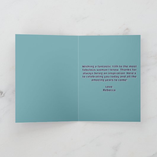 Elegante Glamoureuze Vrouw 70ste Verjaardag Groet Kaart (Binnen)