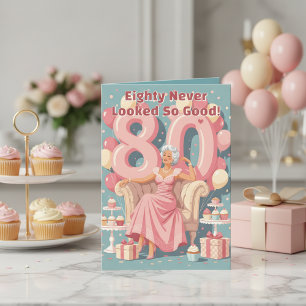 Elegante Glamoureuze Vrouw 80ste Verjaardag Groet Kaart