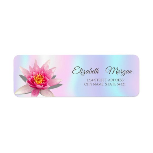 Elegante Glamoureuze Waterverf Lotus Holografisch Etiket (Voorkant)