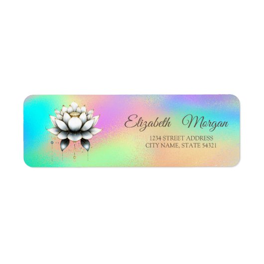 Elegante Glamoureuze Witte Lotus Rainbow Holograph Etiket (Voorkant)